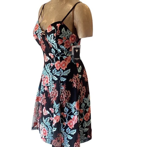 Guess Womens Sz 6 Embroidered Fit and Flare Mesh Dress 310F - Picture 6 of 11